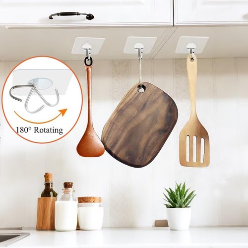 FOTYRIG Heavy Duty Adhesive Hooks - 180° Rotating Wall Hangers for Bathroom & Kitchen | 10 Pack, 15lb Max Capacity