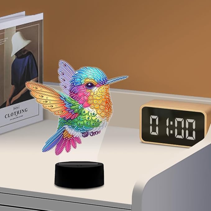 Hummingbird Diamond Art Painting Night Light,Diamond Art Painting Kits Desktop Touch Lamp Ornaments for Tabletop Decor Diamond Art Accessories for Adult Beginner Bedrooms Living Room