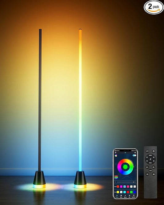 2 Pack Corner Floor Lamp, Smart RGB LED Corner Lamp with App and Remote Control, 172 LED Lighting and 16 Million Colors Changing Standing Lamps with Music Sync for Living Room, Bedroom, Gaming Room