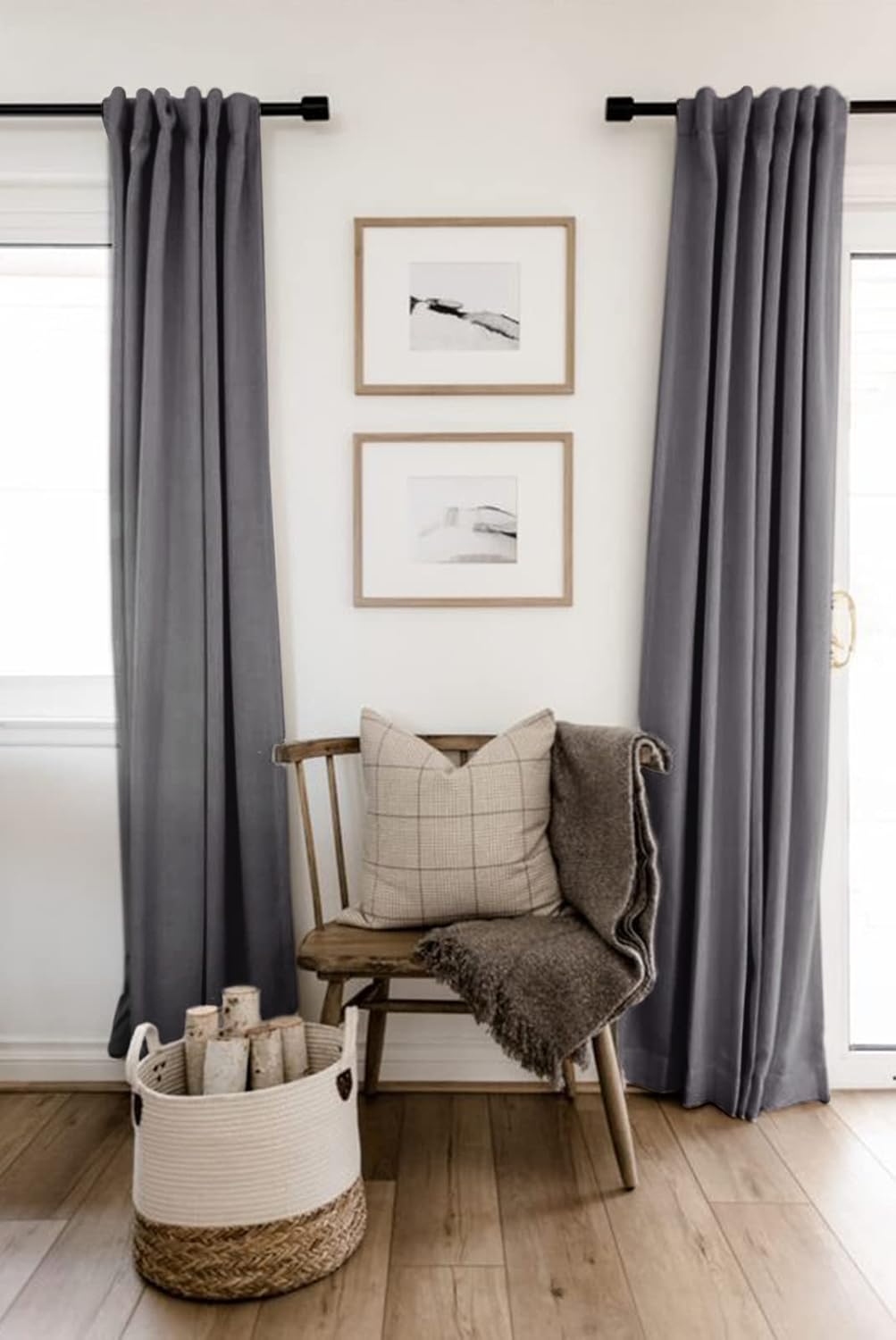 Skiennix 100% Blackout Linen Curtains - Thermal Insulated Drapes, 50" W x 96" L, Dark Gray (2 Panels)