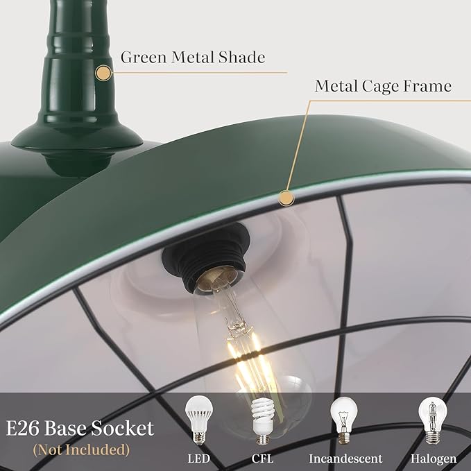 Green Farmhouse Pendant Lights Kitchen Island 1 Pack, 18.1 Inch Large Barn Pendant Light, Oversized Industrial Pendant Light with Wire Cage, Island Pendant Lights for Kitchen Barn Warehouse