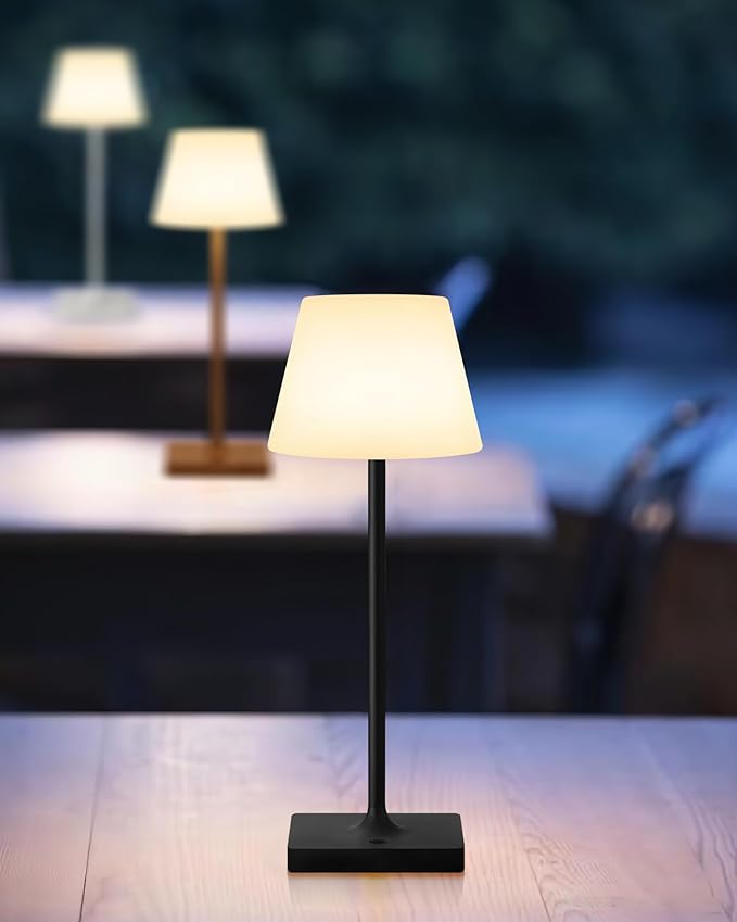 Outdoor Waterproof Cordless Table Lamp, 4000mAh Portable Rechargeable Battery Powered Dimmable LED Touch Table Light, Modern Night Light for Bathroom, Shower, Patio, Bedroom (Black 14.5")