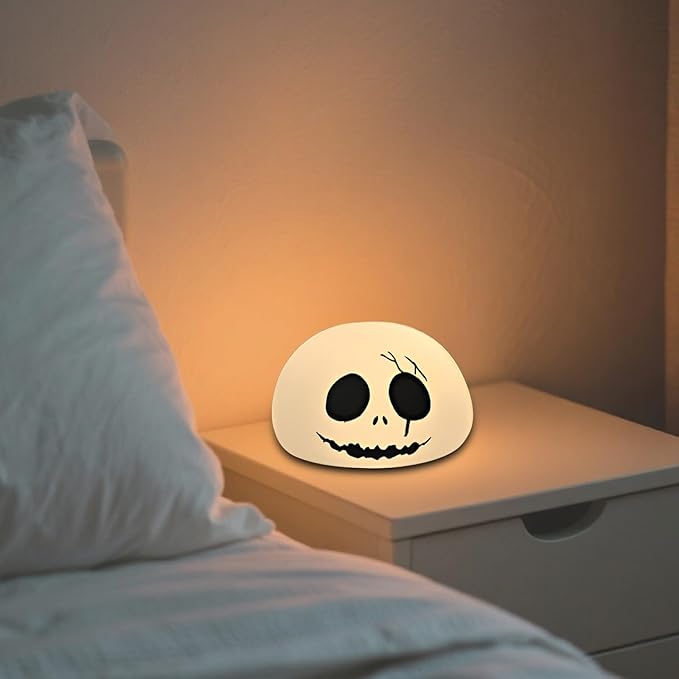 Cute Creative Christmas Skeleton Face Silicone Tap Light - Battery Powered, Multi-Color Changing, Safe and Soft for Indoor Holiday Decoration (White Skellington)