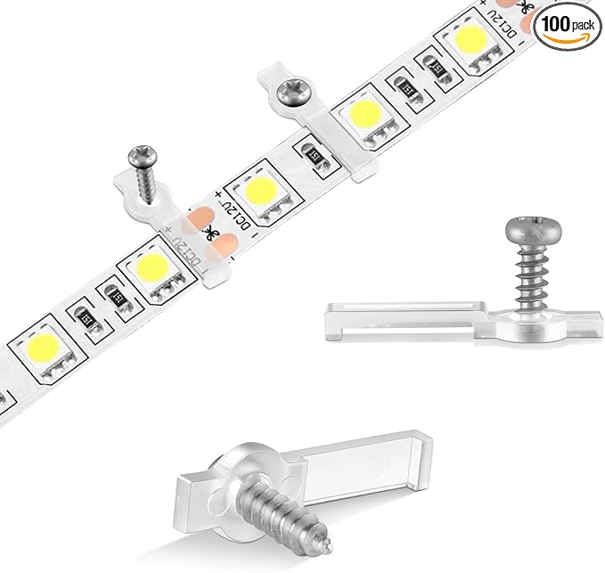 100 Pack Strip Light Mounting Brackets,Fixing Clips,One-Side Fixing,100 Screws Included (for 10mm Wide Non-Waterproof Strip Lights)