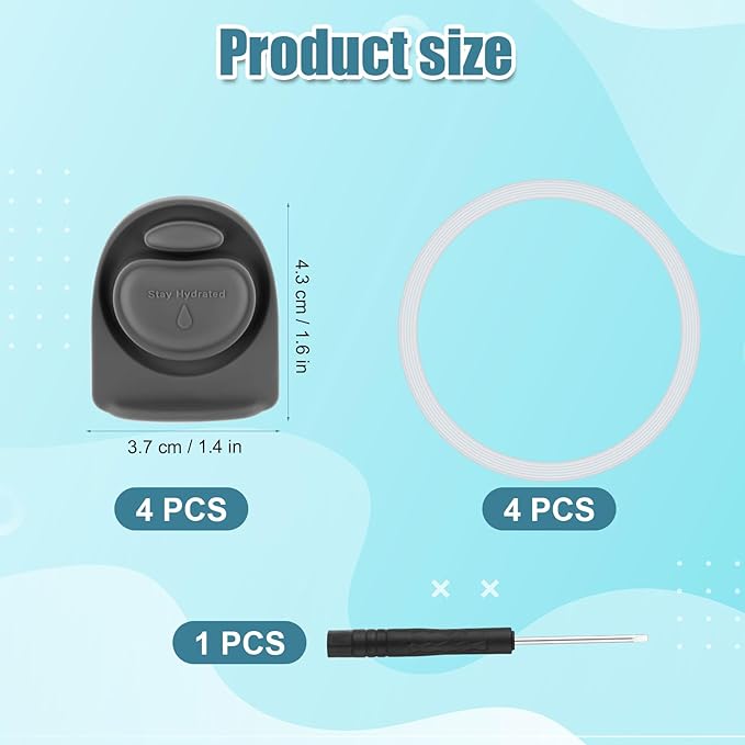 4pcs Replacement Stoppers with 4pcs Bottle Seal Rings for Owala FreeSip 24oz 32oz, BPA-Free Silicone O Ring Water Bottle Top Lid Replacement Parts for 16/19/24/32/40oz Gasket Plug Accessories(Grey)