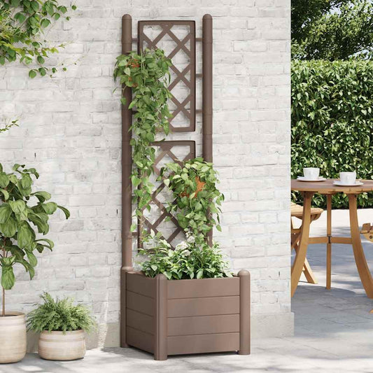Qnhdfrt Large Planter Box with Trellis, Square Raised Garden Bed for Vegetables Flowers Plants, Mocha Brown Elevated Planter Box Outdoor Indoor, Durable Polypropylene for Patio Balcony Garden