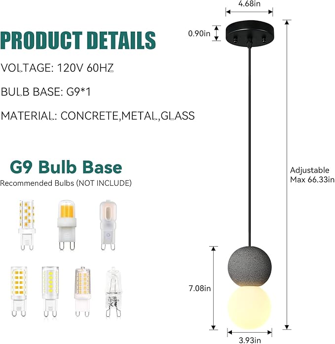 Modern Black 1-Light Concrete Pendant Light Kitchen Island Ceiling Light Fixture White Glass Globe Ball Pendant Lighting for Dining Room Coffee Club Resturant Bar Living Room(1-Pack)