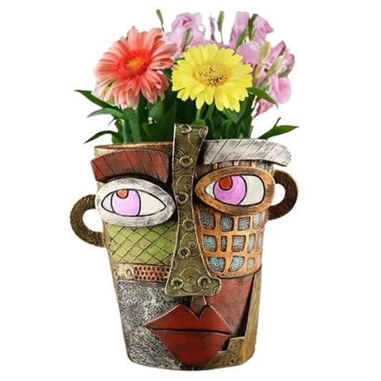 Abstract Face Planters Pots Head,Picasso Brutalist Face Flower Pot Ornaments Head Planter Pots Colorful Art Abstract Resin Flower Pot for Indoor and Outdoor Plants Funny Room Decor(Retro Big)