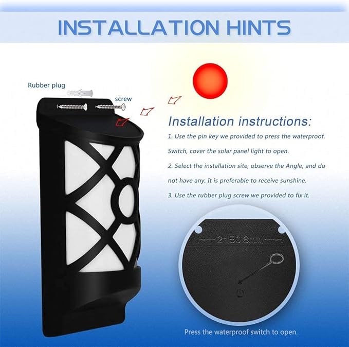 Aityvert Solar Flame Lights Outdoor, Waterproof Flickering Flame Solar Light Dark Sensor Auto On/Off 66 LED Solar Powered Wall Mounted Night Lights Lattice Design for Patio Deck Driveway