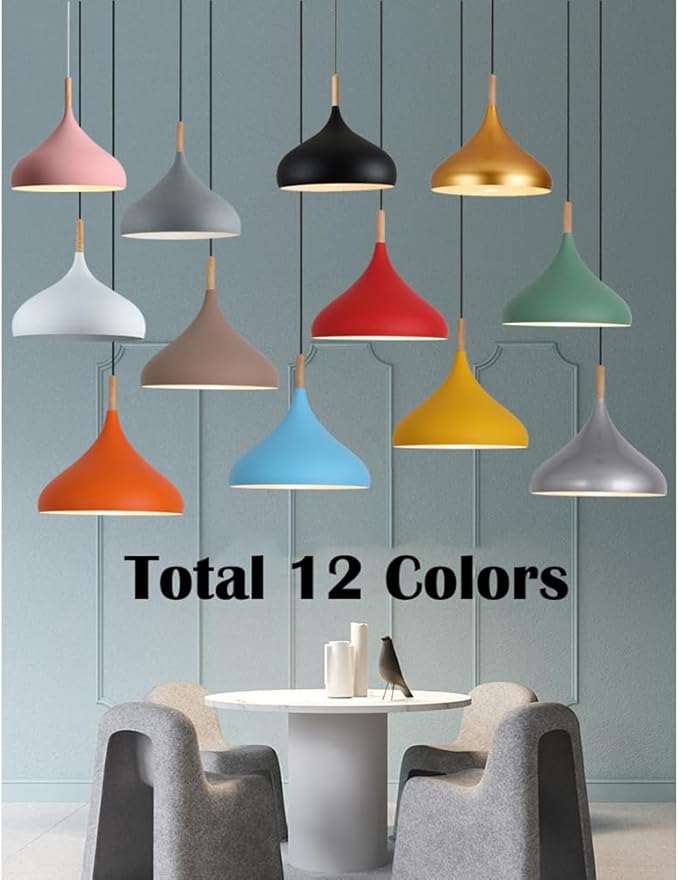 Creative Colorful Wood Metal Pendant Light, Nordic Modern Hanging Light Fixture, Single Rustic Farmhouse Pendant Lamp, Simple Retro Pendant Lighting for Kitchen Island Dining Table (Red,9.4in)