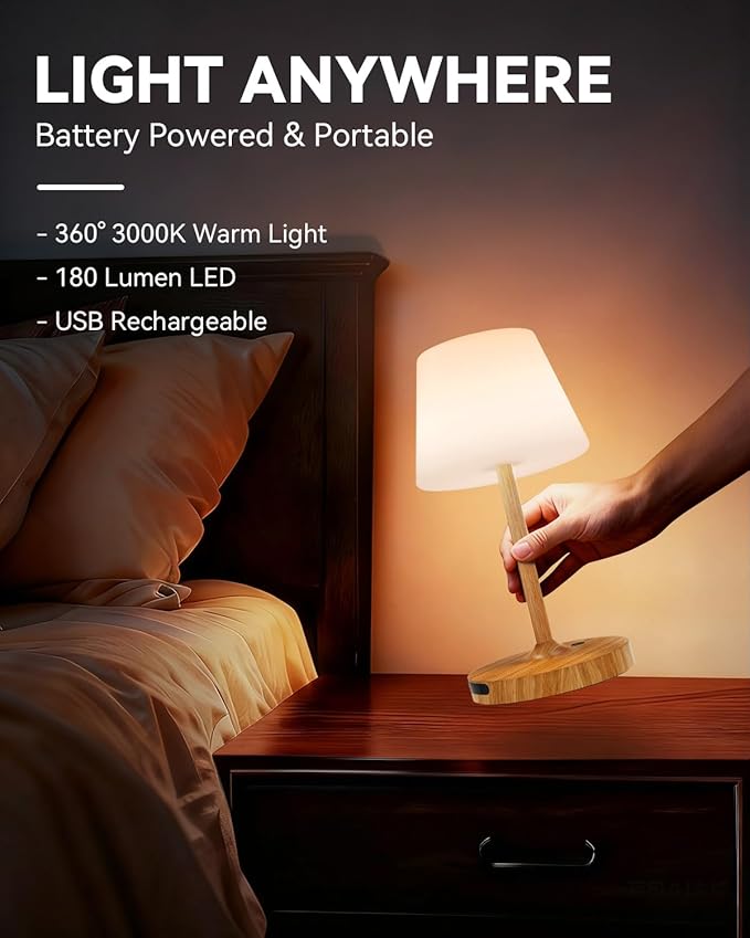 Outdoor Waterproof Shower Lamp, 5200mAh Cordless Rechargeable Table Lamp with Touch Dimming, IP65 Wireless LED Night Light for Patio, Camping, Bathroom, Restaurant & Kitchen