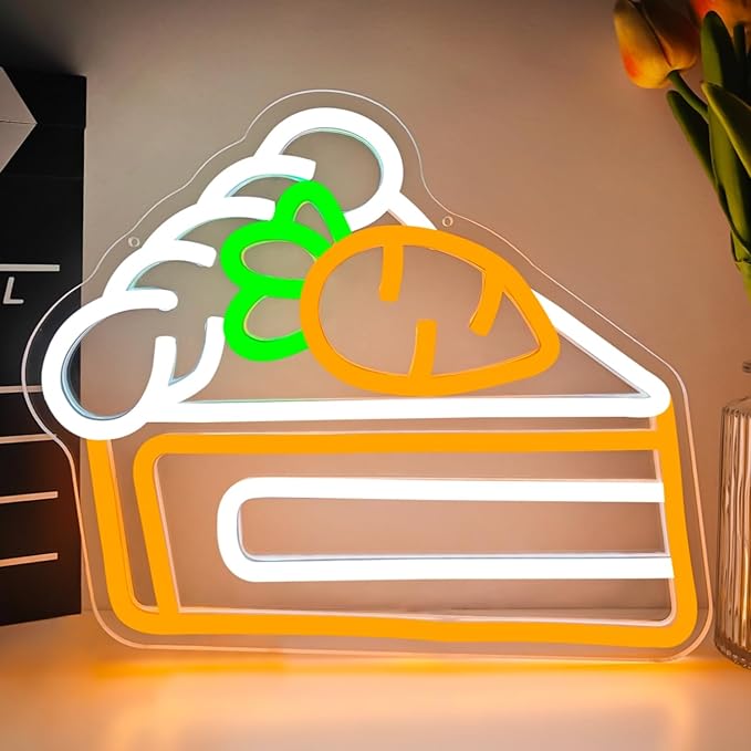 Carrot Cake Neon Sign for Wall Decor Easter Led Sign Carrot Neon Light Easter Decorations Dimmable Bakery Bread Shop Light Up Signs for Window Spring Bar Home Holiday Party Gifts Business Coffee