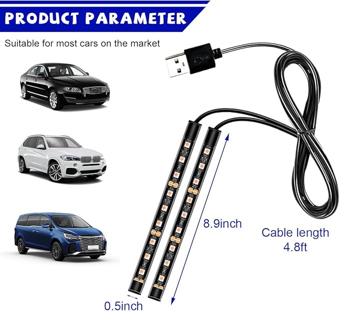 Car LED Strip Light, 24 LED RGB Auto Under Dash Interior Atmosphere Lights, USB Vehicle Decorative Lamp Ambient Night Light Strip, Lighting Kit Car Accessories (Red)