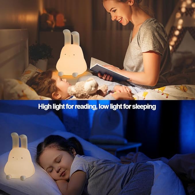 Cute Bunny Lamp, Kawaii LED Desk Decor Nightlight with Phone Stand Feature, Super Squishy Silicone Portable Light with Timer, Xmas Birthday Ideal Gifts for Baby Kid Adult