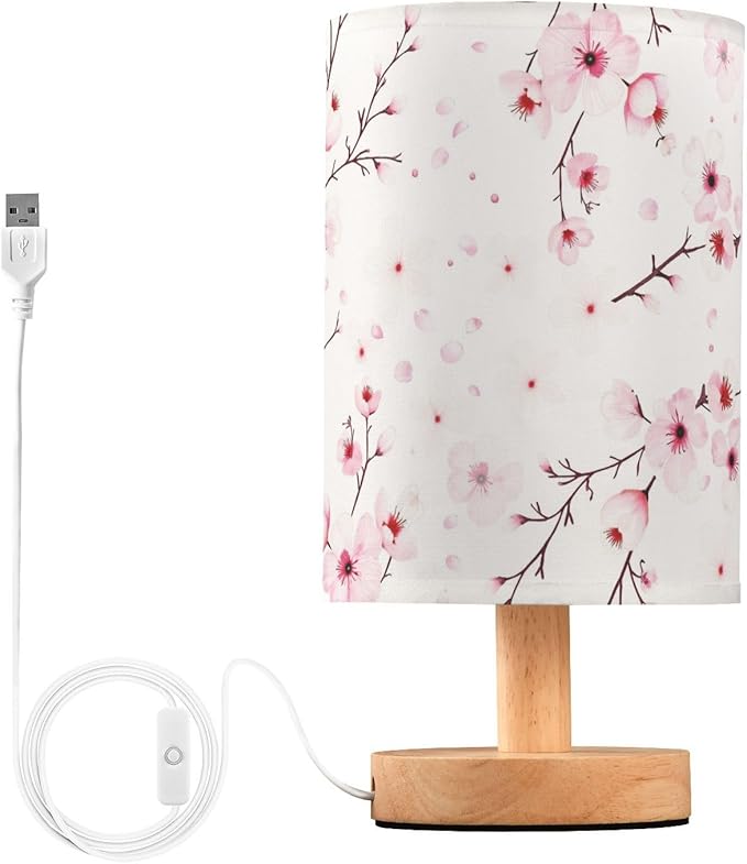 senya Flower Table Lamp for Bedroom Living Room, Cherry Blossom Branche Bedside Lamps with USB Charging Ports Nightstand Light Lamps