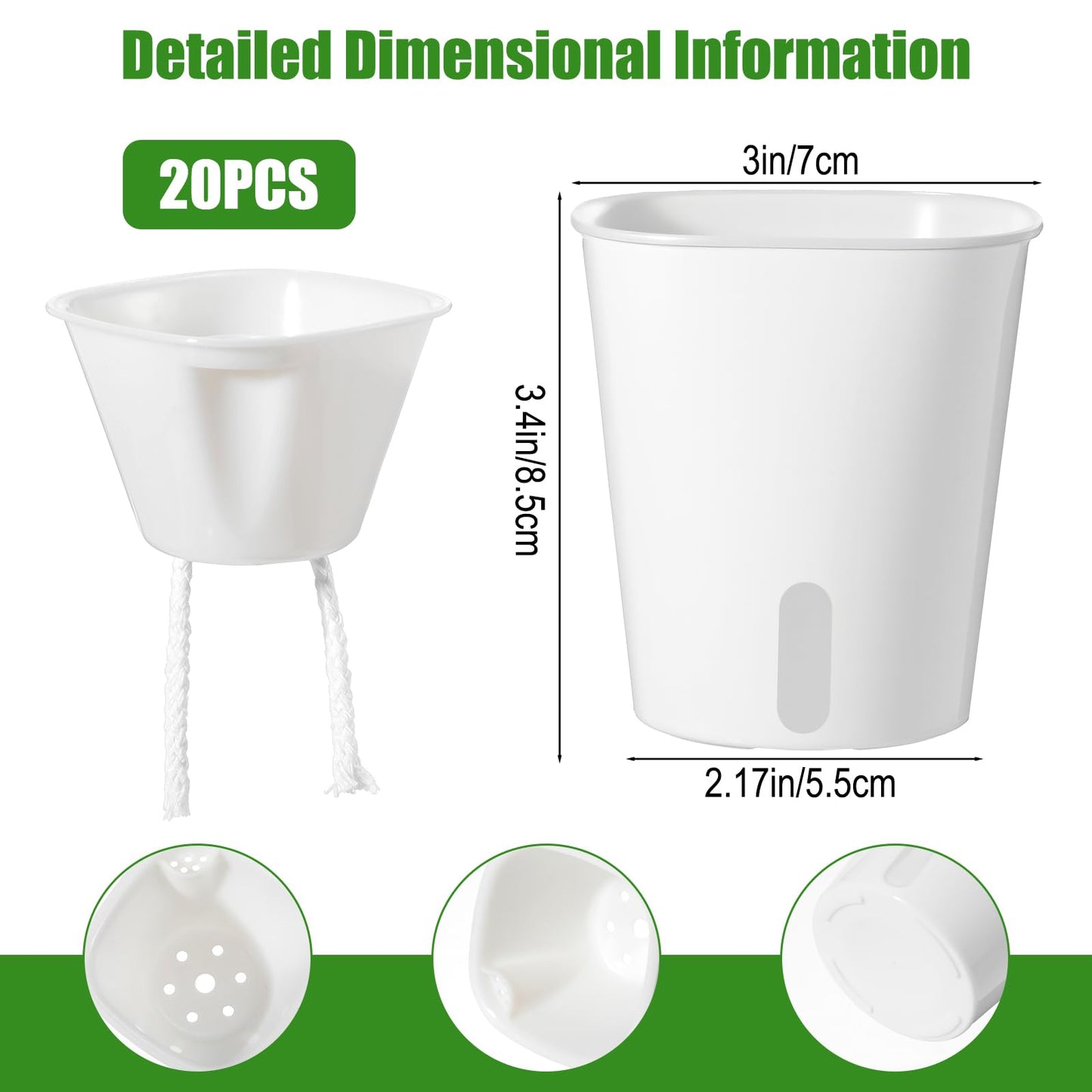 PercyEffie 20 Pack 3 Inch Self Watering Pots for Indoor Plants Small White Plastic Planter Garden Hydroponic Flower Pots with Level Indicator Vents for House Plants, Flowers Violets Ocean Spider Plant
