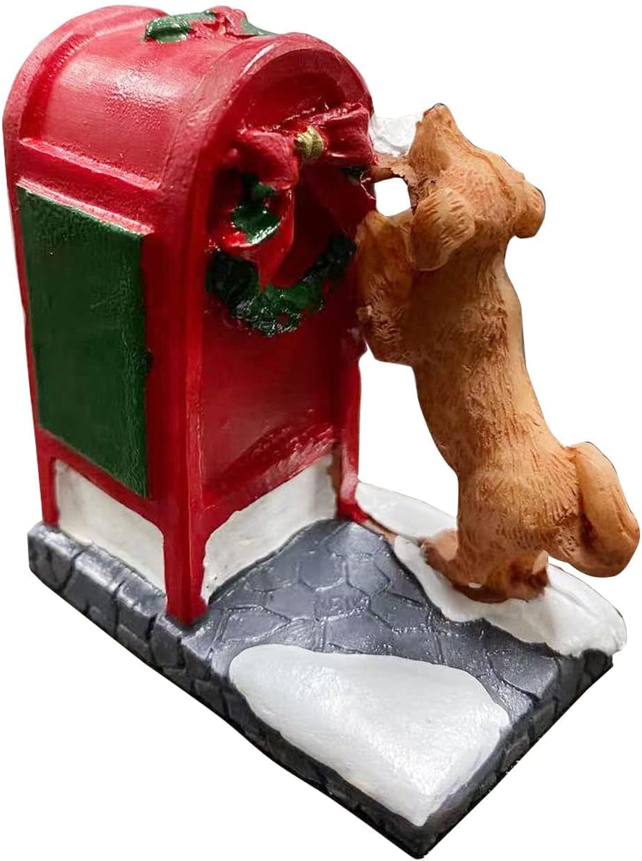 Skiennix Christmas Village Accessories - Cute Puppy Letter to Santa Mailbox Set | Resin Statues for Holiday Decor