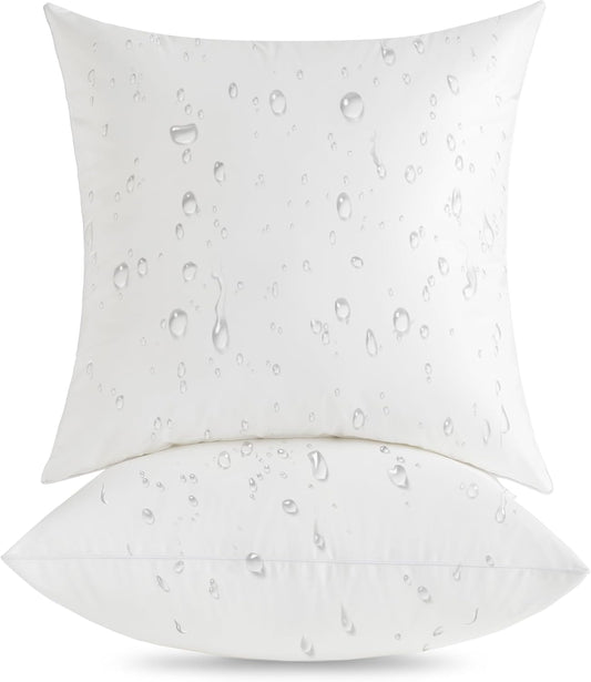 Oubonun 20x20 Waterproof Outdoor Pillow Inserts - Decorative Square Throw Pillows for Couch & Patio | Pack of 2 - White
