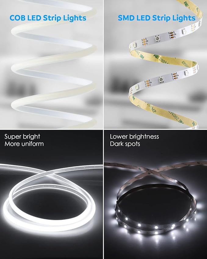 Aclorol COB LED Strip Lights 16.4FT Outdoor LED Flexible Light Waterproof AC 110V-120V LED Rope Light Plug in for Bedroom High Density Uniform COB Light Super White 6000K for Patio Grade Building