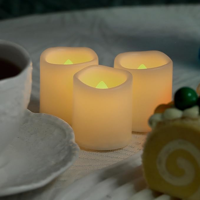 6 Pack Flameless Votive Candles Flickering Electric Fake Candles LED Battery Operated Tea Lights for Home Wedding Decor Party Table Halloween Christmas Decorations, Warm White Glow