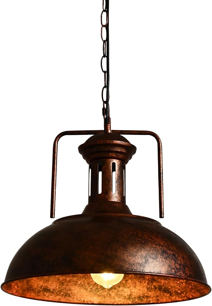 TAKEGO 16.14" Large Pendant Light, Dome Copper Pendant Light, Farmhouse Pendant Lights Kitchen Island, Vintage Pendant Lights Rustic Light Fixtures, Hanging Ceiling Lamp for Kitchen Island (Large)