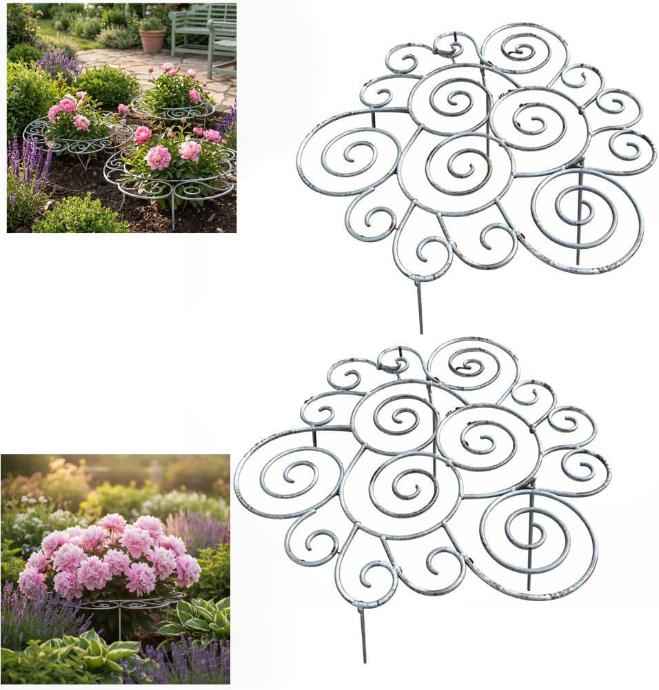 Peony Cages and Supports–Heavy Duty Metal Plant Support Ring for Garden, Grow Through Plant Support Stakes for Roses Hydrangeas, Outdoor Flower Cage with Weather-Resistant Iron Frame (2 Pcs Large)