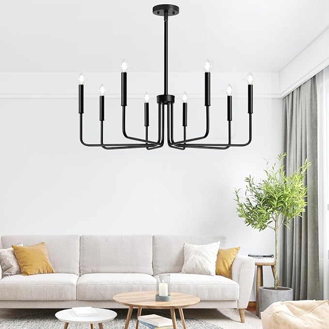 Lynnoland Black 8-Light Chandelier, Farmhouse Chandelier for Dining Room Lighting Fixtures Hanging, Vintage Candle Pendant Light Fixtures Chandelier for Bedroom, Foyer and Living Room