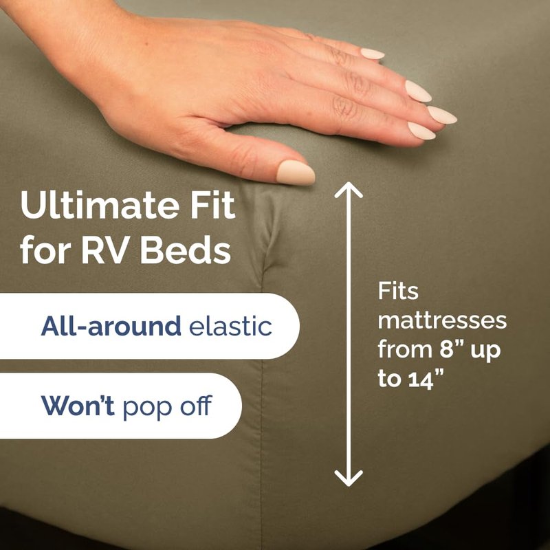 RV Short Queen Sheet Set 60 X 75 - 4 Piece RV Short Queen Bed Sheets - Soft, Breathable & Cooling - Designed for Bunks, Trailers and Campers - Fits 8” to 12" Mattress - Hotel Luxury Bedding - Khaki