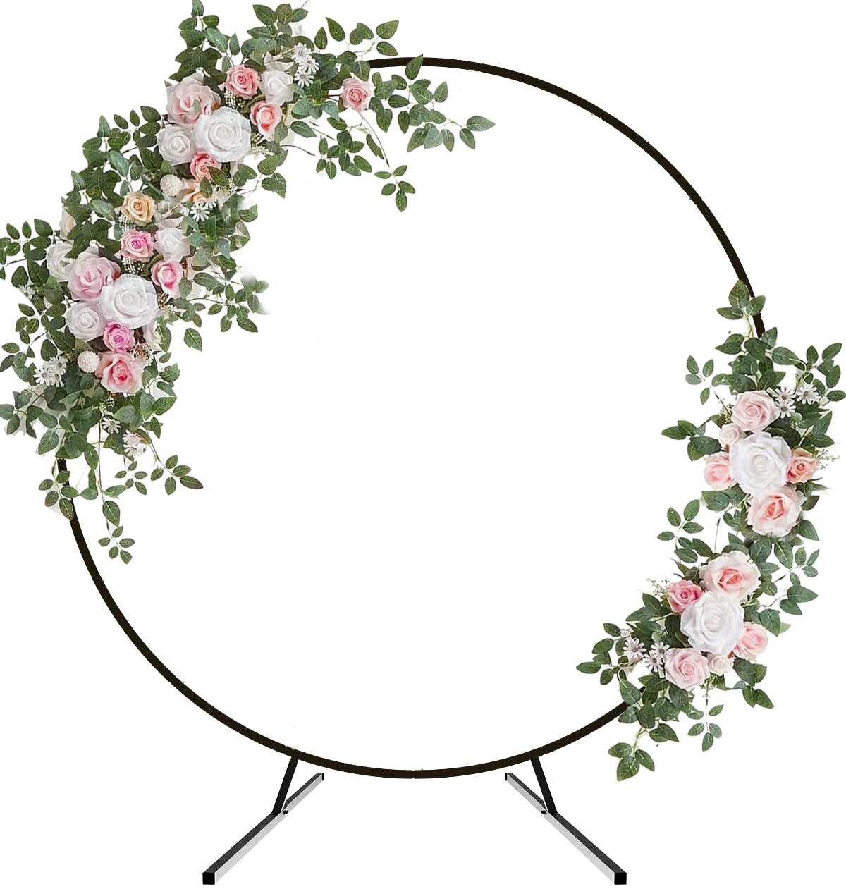 Fandature 7.4FT Round Wedding Arch with Extended Base for Ceremony, Stable Circle Arch Backdrop Stand Metal Balloon Frame with Two Water Bags for Birthday Party Baby Shower Decoration, Black