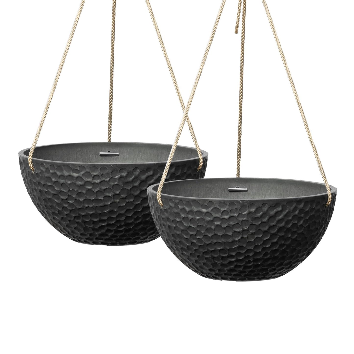 LA JOLIE MUSE Hanging Planters for Indoor Plants, Medium Hanging Planters with Drain Holes, Outdoor Hanging Flower Pots, Matte Black, Honeycomb (10 Inch, Set of 2)
