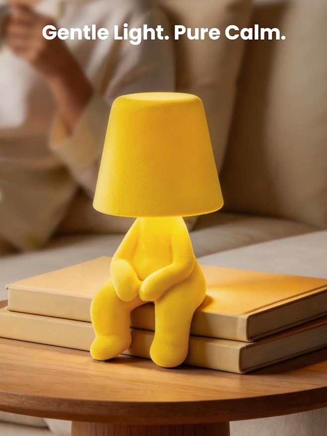 Modern Table Lamp for Youth: Rechargeable Cute Light for Kids Child Teen - Gift for Birthday Christmas Halloween Easter (Yellow)