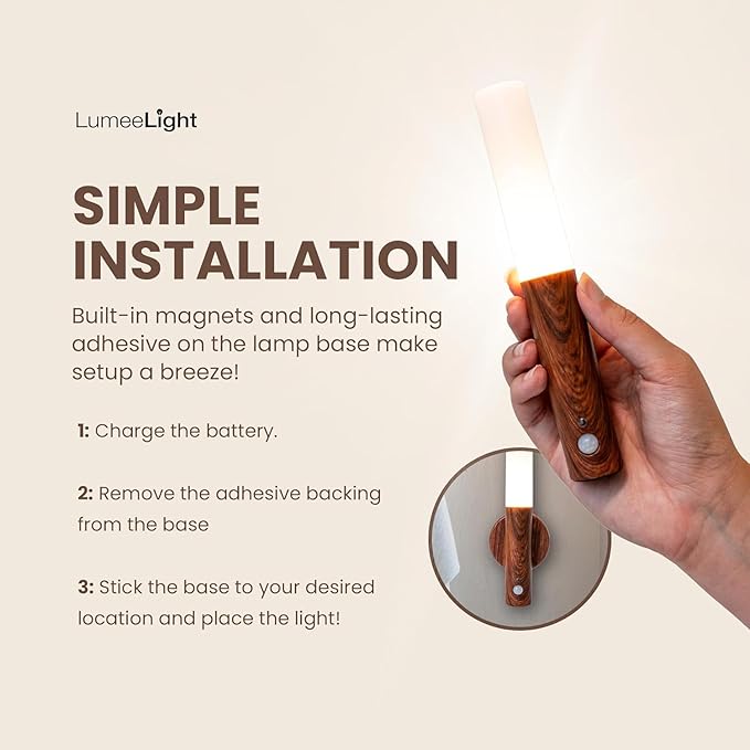 Motion Sensor Night Lights, Magnet Body Hallway Rechargeable LED Wireless Wall Sconces, Portable Decor Battery Powered Indoor Torch Lighting for Bedroom (Walnut)
