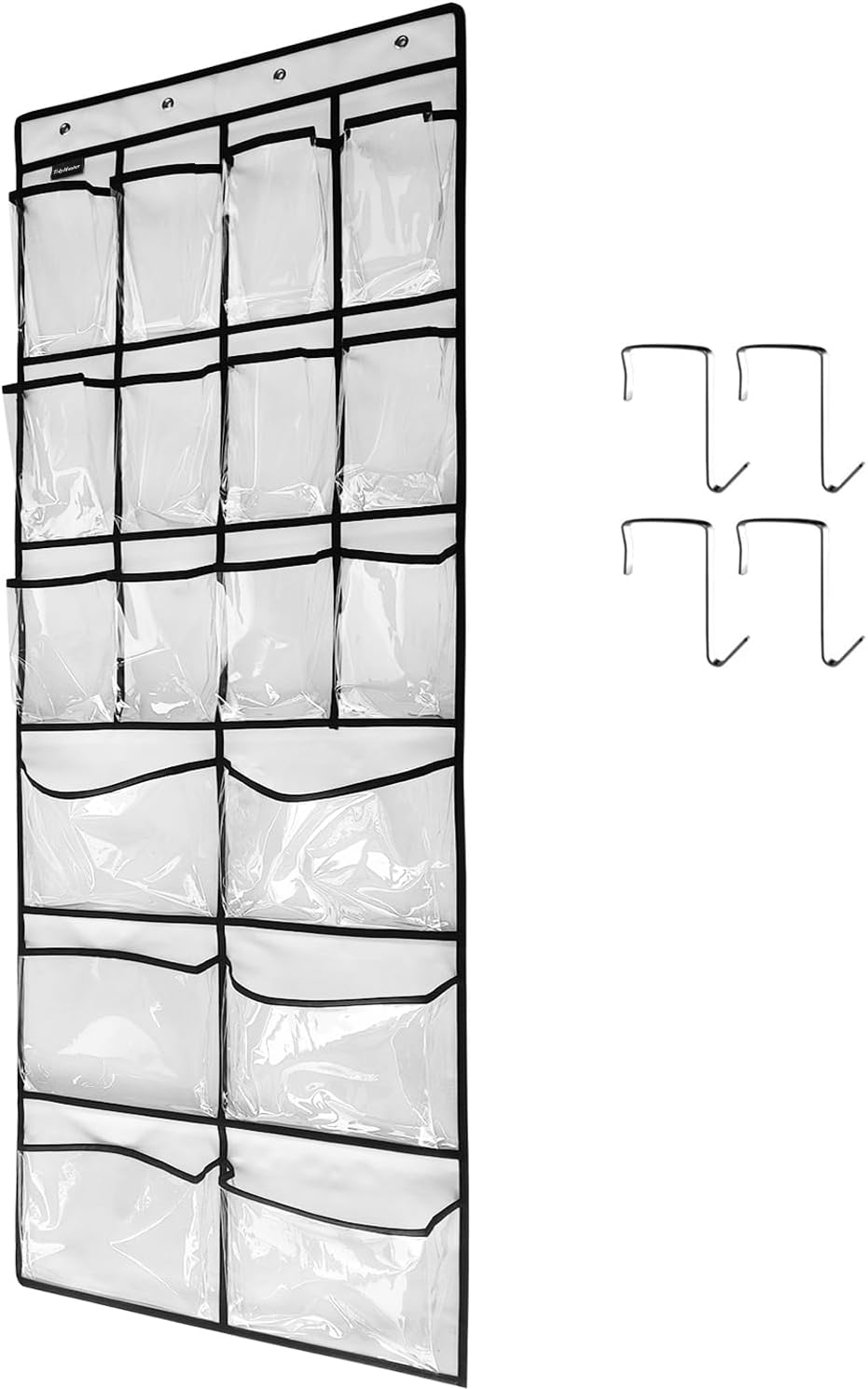 Skiennix Extra Large Over Door Shoe Organizer - Crystal Clear Design with 12+6 Pockets & 4 Hooks | White (59" x 21.6")