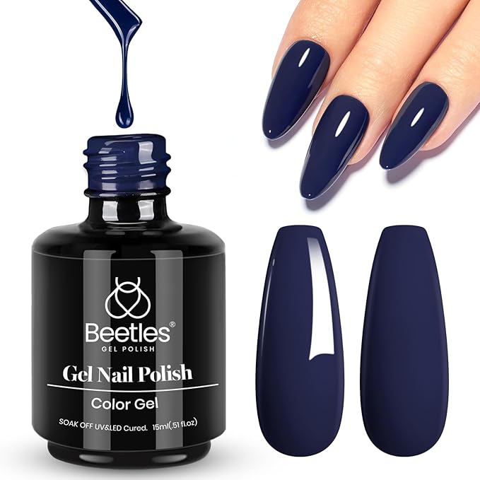 Beetles Gel Nail Polish 15 ml Midnight Navy Blue Solid Dark Blue Deep Color Soak Off LED UV Lamp DIY Decoration Manicure Art Design Salon at Home Gel Nail Gifts for Her