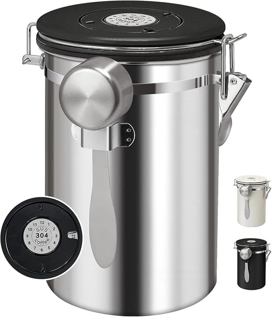 1.8L Airtight Vacuum Coffee Canister, Stainless Steel Storage Container for Coffee Beans and Grounds with Scoop.Suitable for coffee powder, coffee beans, rice, tea leaves, sugar, flour, and grains
