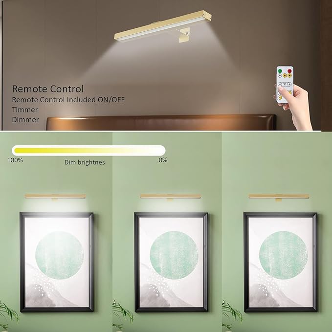 MIOBLUE Rechargeable Picture Lights with Remote, 16" Battery Operated Painting Light Display Lamp with 3 Lighting Modes, Dimmable Dartboard Light with Timer for Frame Portrait Art, Metal Body