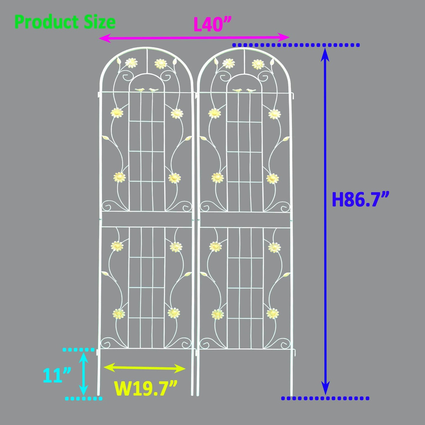 2 Pack Garden Trellis for Climbing Plants 86.7'' x 19.7''，Yellow Metal Garden Trellis，Heavy Duty Rustproof Plant Trellis for Potted Plant Support Tall Wall Trellis for Rose Vegetable Cucumber