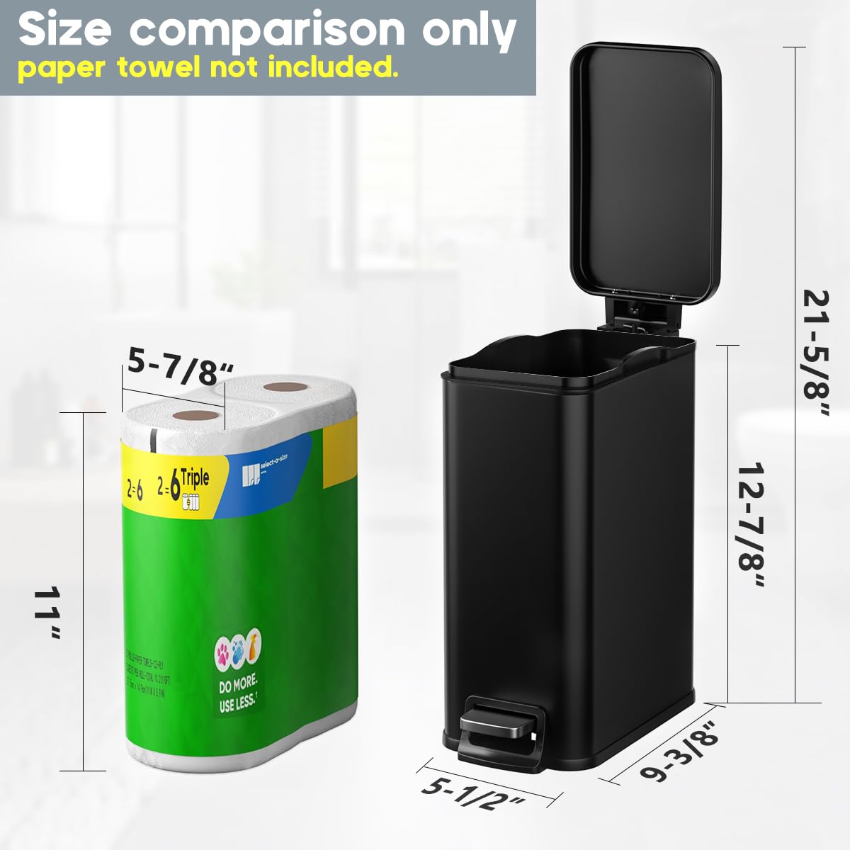Regine Switzerland Slim Bathroom Trash Can - 1.6 Gallon Stainless Steel with Soft Close Lid & Removable Inner Bucket