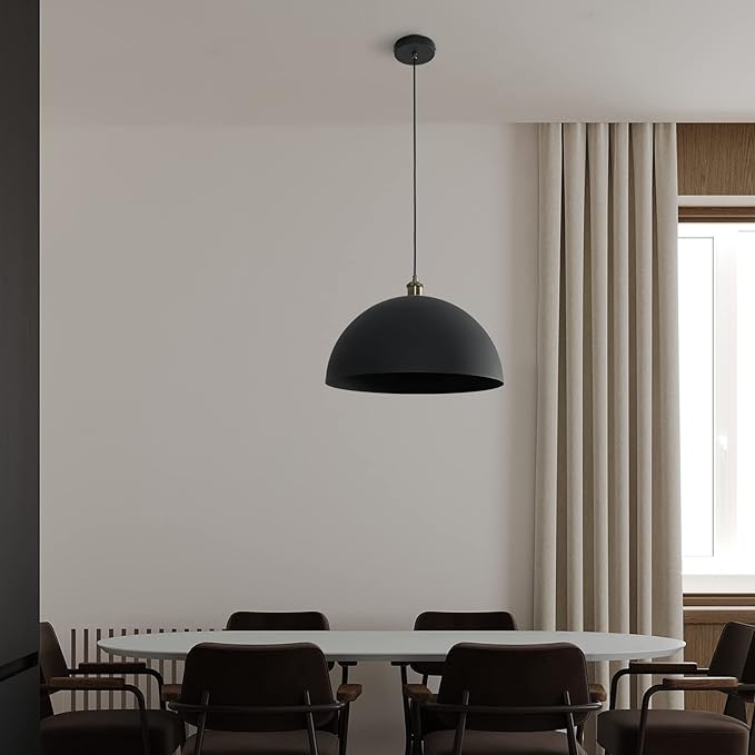 Vintage Black Pendant Light 17.72'' Retro Farmhouse Large Dome Pendant Lamp Modern Industrial Chandelier for Wire length 78.74 '' for Kitchen Island, Bedroom, Dining Room, Living Room, Hallway