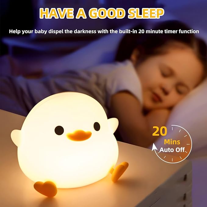 Dodo Duck Night Light, 50Hrs Duck Lamp Squishy, Tap Control 2 Brightness, 20Min Auto-Off, Rechargeable Animal Night Light for Kids Bedroom, [Easter Gifts]