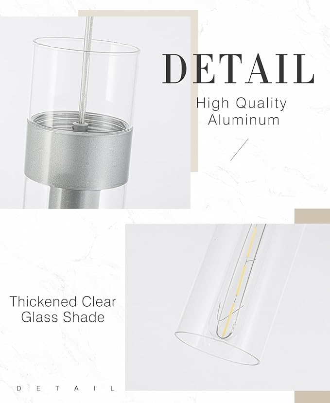 Pendant Lights Kitchen Island (Bulb Included), Brushed Nickel Adjustable Modern Glass Pendant Light Over Island, Industrial Pendant Light Fixtures for Dining Room Hallway Bedroom Living Room