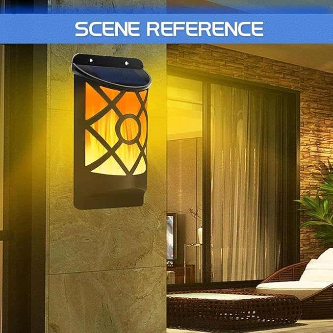 Aityvert Solar Flame Lights Outdoor, Waterproof Flickering Flame Solar Light Dark Sensor Auto On/Off 66 LED Solar Powered Wall Mounted Night Lights Lattice Design for Patio Deck Driveway