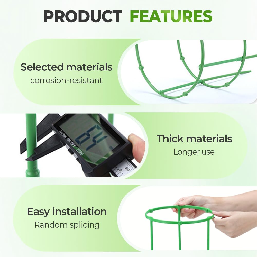 Plant Support Stakes for Indoor & Outdoor Plants, Small Half-Round Plant Stem Supports, Stackable Plastic Trellis Cages for Flower Pots, Peony, Hydrangea, Monstera, Tomato, Leafy Plants (15 Layer)