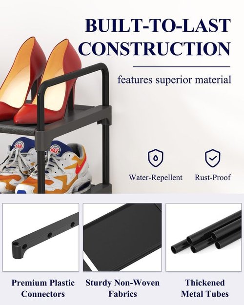 Kitsure Shoe Rack - Sturdy Space-Saving Storage for Entryway | 27.6" Wide, Black