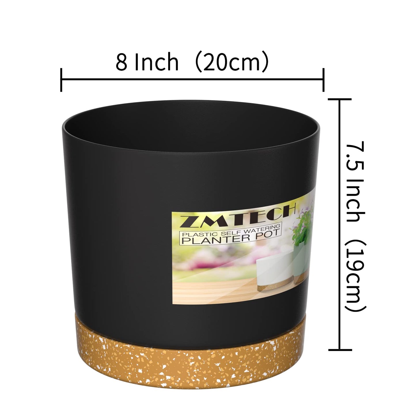 ZMTECH Planters for Indoor Plants, Plant Pots & Flower Pots, Plastic Plant Spring 3 Pack 8 Inch Self Watering Planter with Drainage Hole and Saucer, Modern Decorative for Indoor Outdoor, Dark Gray