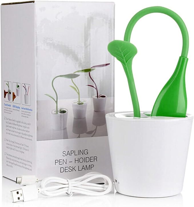 LED Desk Lamp Eye-Caring Nightlight Pea Sprout Table Lamp Touch Control with 3 Brightness Levels Light Home Décor, with Storage Space Pen Holder