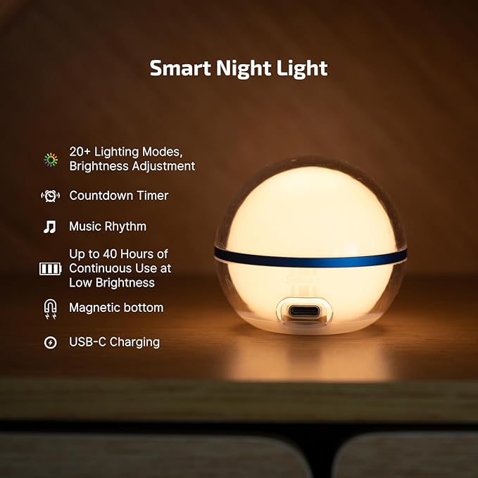 OLIGHT Sphere C 2-Pack Smart Night Light, USB-C Rechargeable, 75 Lumens Stepless Dimming, App Control Ambient Lighting, Portable for Parties, Camping, Reading or Bedrooms (Type-C Cable Excluded)