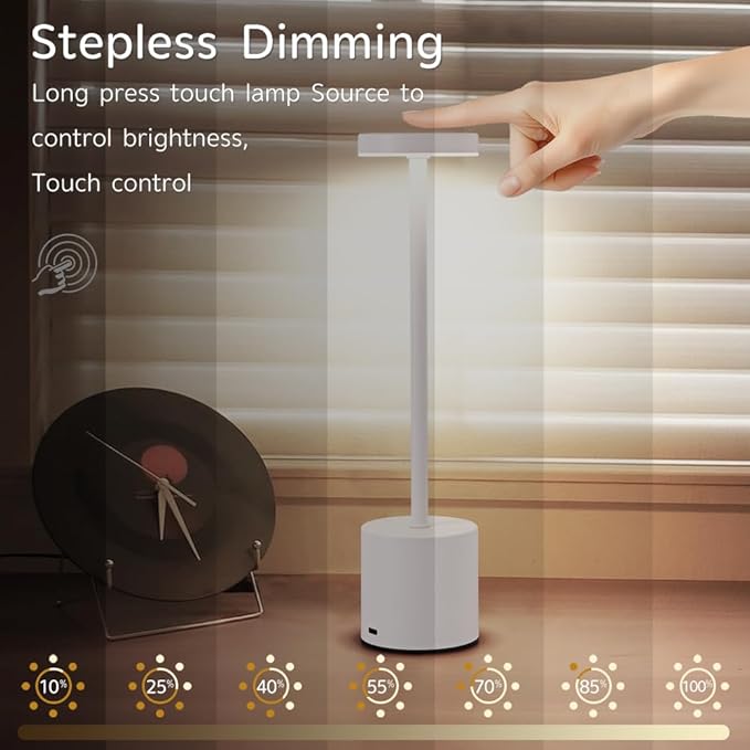 Rechargeable Cordless Table Lamp,Portable Outdoor 5000mAh Battery Operated LED Table Light Touch Control 3 Color Dimmable for Bedroom,Patio,Cofee,Camping,Dining,Restaurant&Livingroom-White