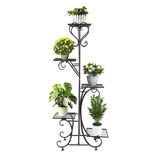 HinLIaDa 5 Tier Plant Stand Indoor, Black Metal Tall Flower Holder Rack with Multiple Shelf, Tiered Corner Flower Holder Shelf, Planter Display Rack for Patio Garden Balcony Living Room Bedroom Decor