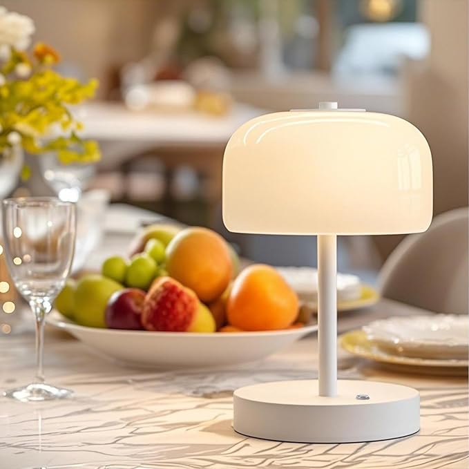 Oneach 9" Cordless LED Mushroom Table Lamp Touch 3 Way Dimmable Bedside Small Lamp Battery Operated Rechargeable Modern Nightstand Desk Lamp for Bedroom Living Room Restaurant White(2 Pack)
